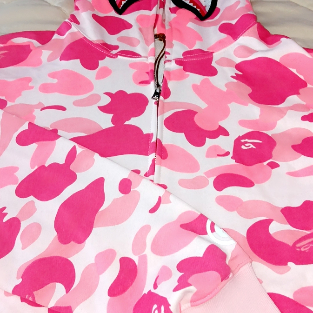 Bape Pink and White Camouflage Hoodie